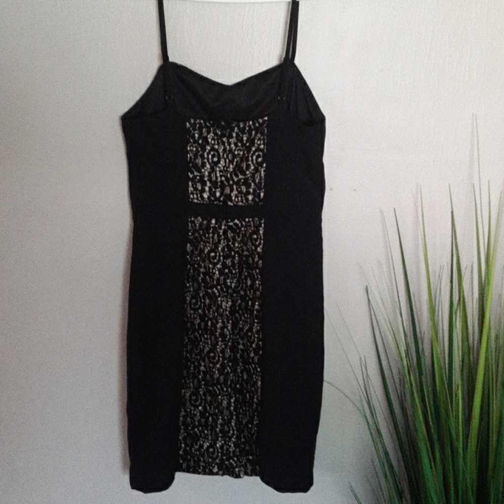 C. LUCE BLACK NUDE SPAGHETTI STRAP BLACK DRESS V NECK SIZE SMALL NWT - Picture 8 of 11